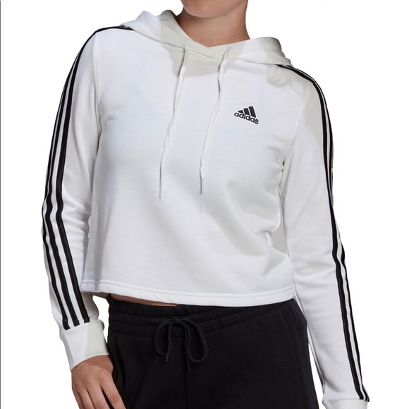 White Adidas cropped hoodie size XL - Picture 1 of 11